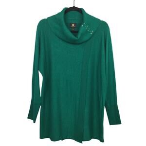 JM Collection Cowl Neck Open Front Long Sleeve Pullover Knit Sweater Green M